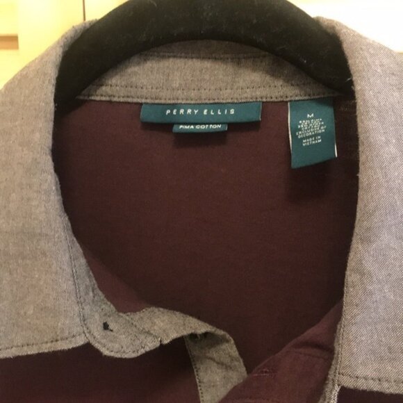 PERRY ELLIS wine color men’s, short sleeve, polo size M, good condition - Picture 2 of 3